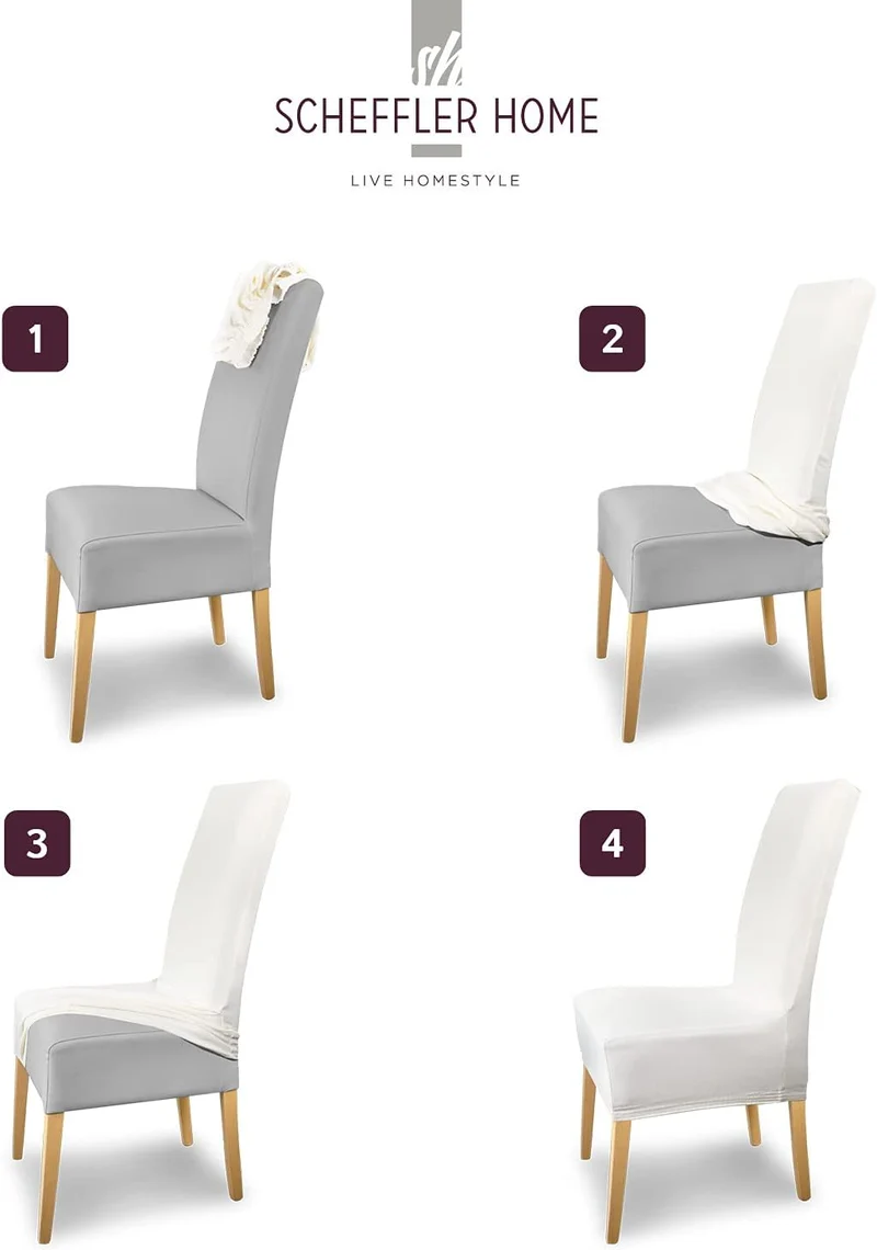 SCHEFFLER-Home Stuhlhussen Stretch Leni/Natur Stuhlhussen 4er Set/Dehnbare Stuhlhussen Hochlehner al
