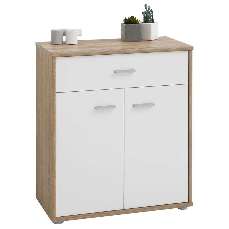 CARO-Möbel Kommode Sideboard Schrank Tommy in Sonoma Eiche/weiss, Anrichte mit 1 Schublade und 2 Tür