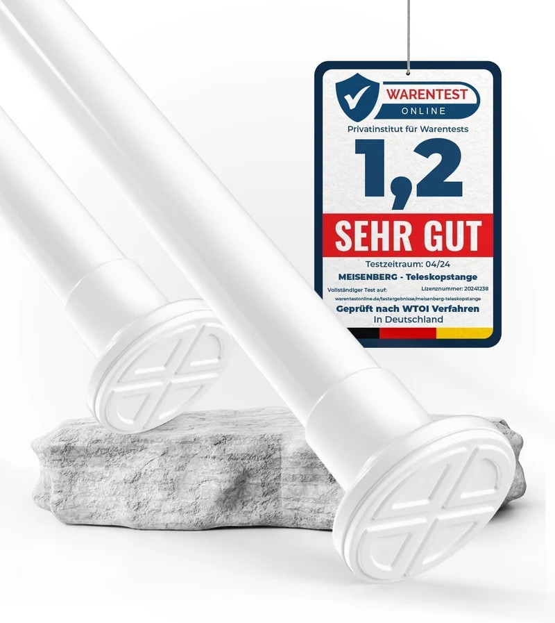 MEISENBERG Rostfreie Gardinenstange ohne Bohren 360-410cm, Ø32mm Weiss Multifunktionale Vorhangstang