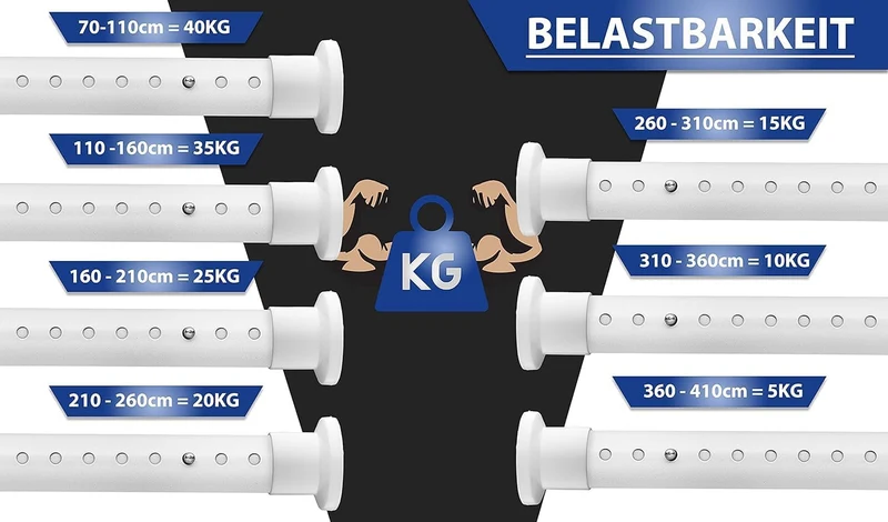 MEISENBERG Rostfreie Gardinenstange ohne Bohren 360-410cm, Ø32mm Weiss Multifunktionale Vorhangstang