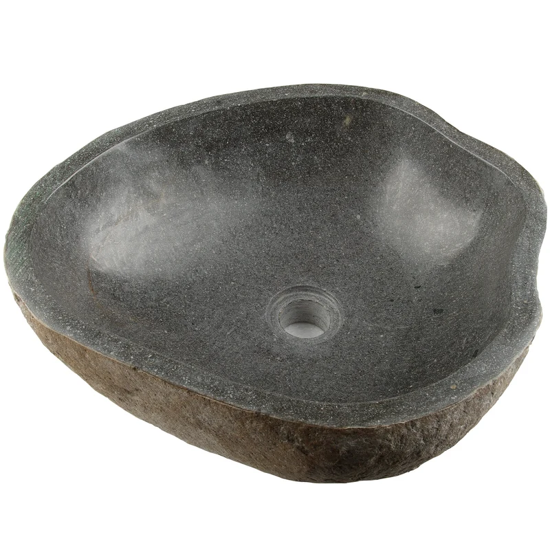 Divero Naturstein Hand-Waschbecken Aufsatzwaschbecken Vulkanstein Andesit Findling grau Ø ca. 33 – 4