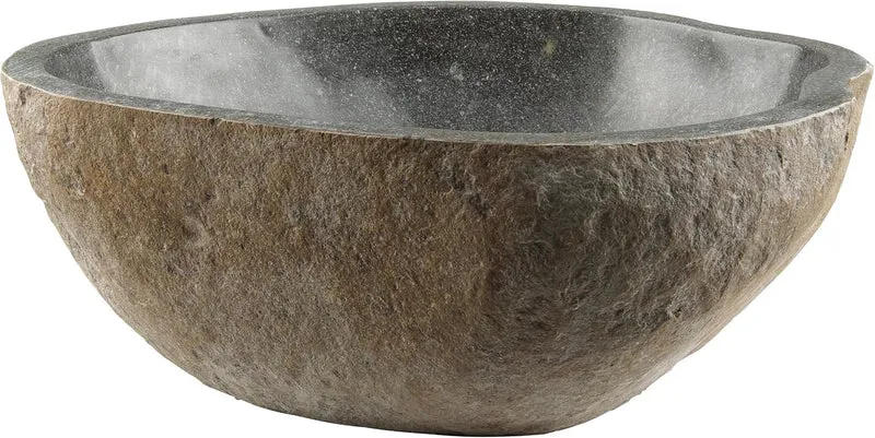 Divero Naturstein Hand-Waschbecken Aufsatzwaschbecken Vulkanstein Andesit Findling grau Ø ca. 33 – 4