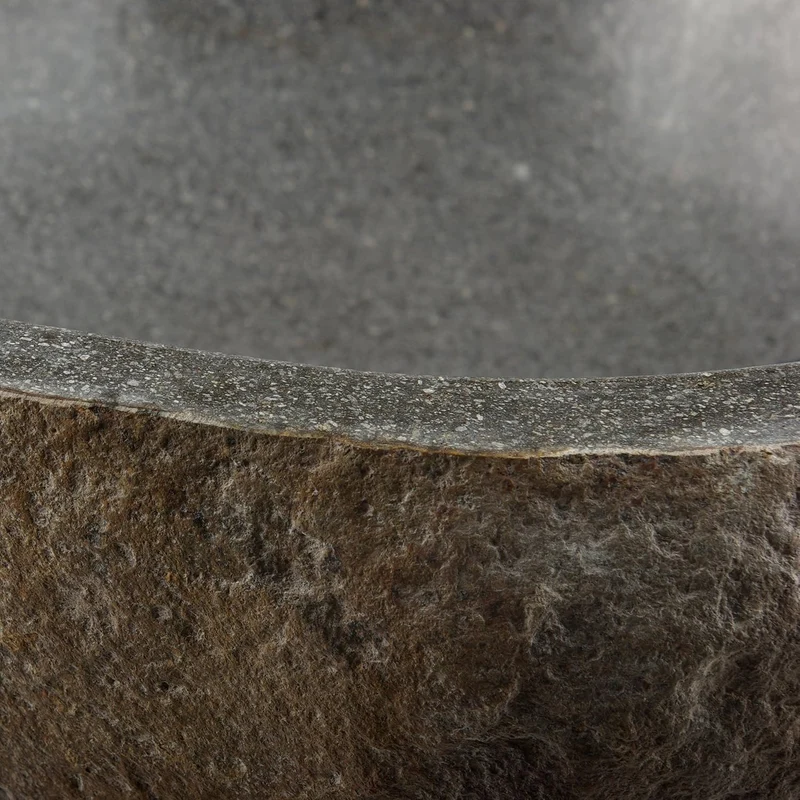 Divero Naturstein Hand-Waschbecken Aufsatzwaschbecken Vulkanstein Andesit Findling grau Ø ca. 33 – 4