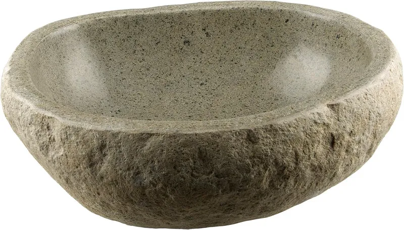 Divero Naturstein Hand-Waschbecken Aufsatzwaschbecken Vulkanstein Andesit Findling grau Ø ca. 33 – 4