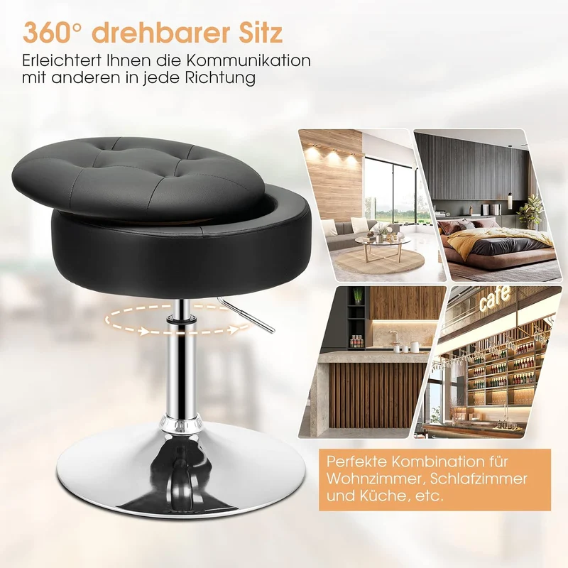 GOPLUS Schminkhocker drehbar, Ottomane mit Deckel, Drehhocker höhenverstellbar 51-56cm für Wohnzimme