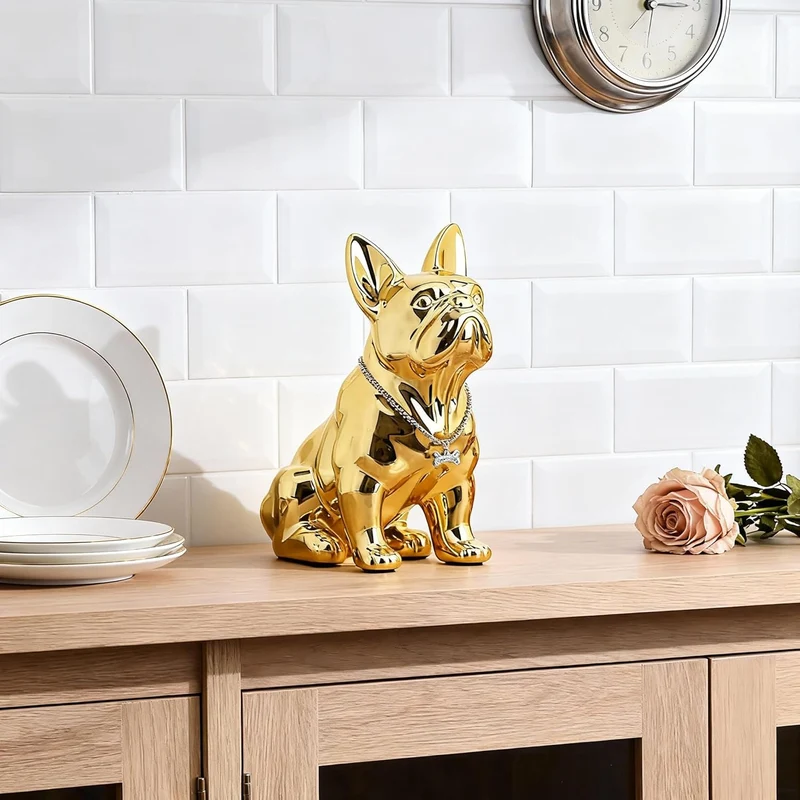 XYQXYQ Französische Bulldogge, Statue aus Metall, bunt, sitzend, Kunstharz, Hundestatue, britische B