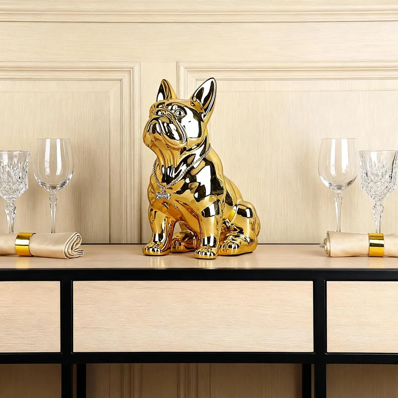 XYQXYQ Französische Bulldogge, Statue aus Metall, bunt, sitzend, Kunstharz, Hundestatue, britische B