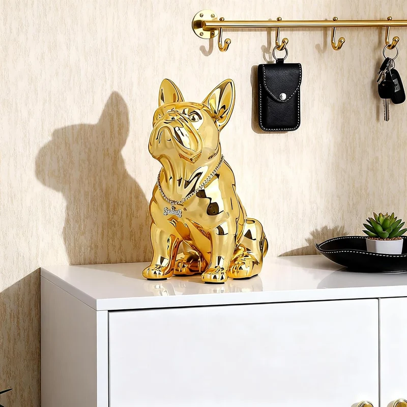 XYQXYQ Französische Bulldogge, Statue aus Metall, bunt, sitzend, Kunstharz, Hundestatue, britische B