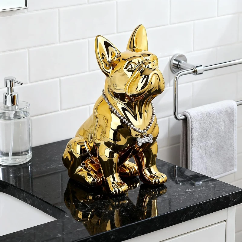 XYQXYQ Französische Bulldogge, Statue aus Metall, bunt, sitzend, Kunstharz, Hundestatue, britische B