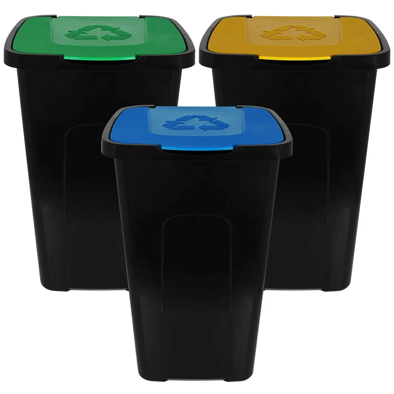 TW24 Mülleimer 50L mit Klappdeckel 3er Set Recycling Abfalltonne Mülleimer Abfalleimer