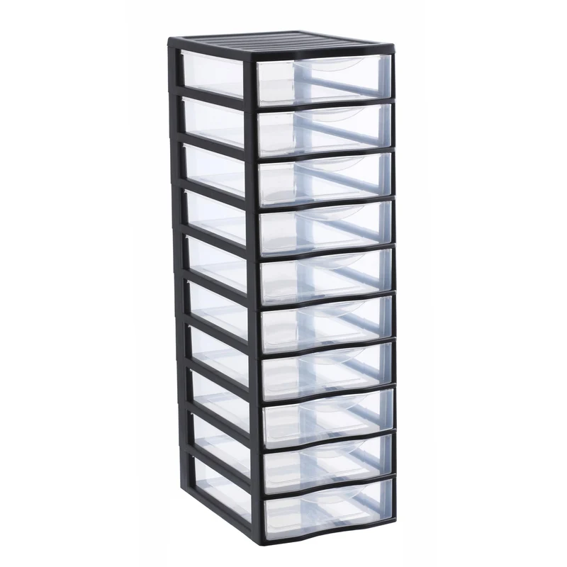 SUNDIS Orgamix, schubladenbox aus Kunststoff, 10 transparente Schubladen im A4-Papierformat, Höhe 81