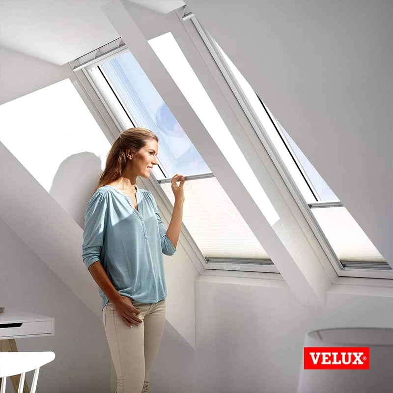 VELUX Original Dachfenster Plissee für MK06, Weiss, mit Grauer Führungsschiene