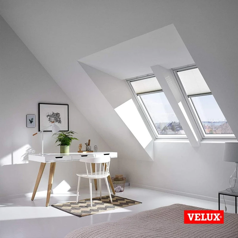 VELUX Original Dachfenster Plissee für MK06, Weiss, mit Grauer Führungsschiene