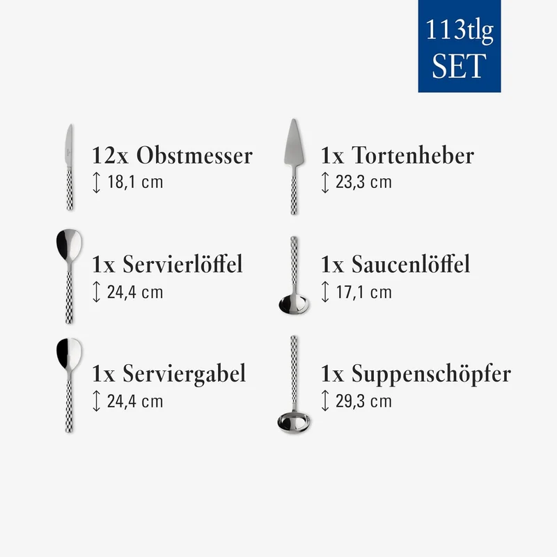 Villeroy und Boch Boston Tafelbesteck für bis zu 12 Personen, 113-teilig, Edelstahl Tafelbesteck | 1