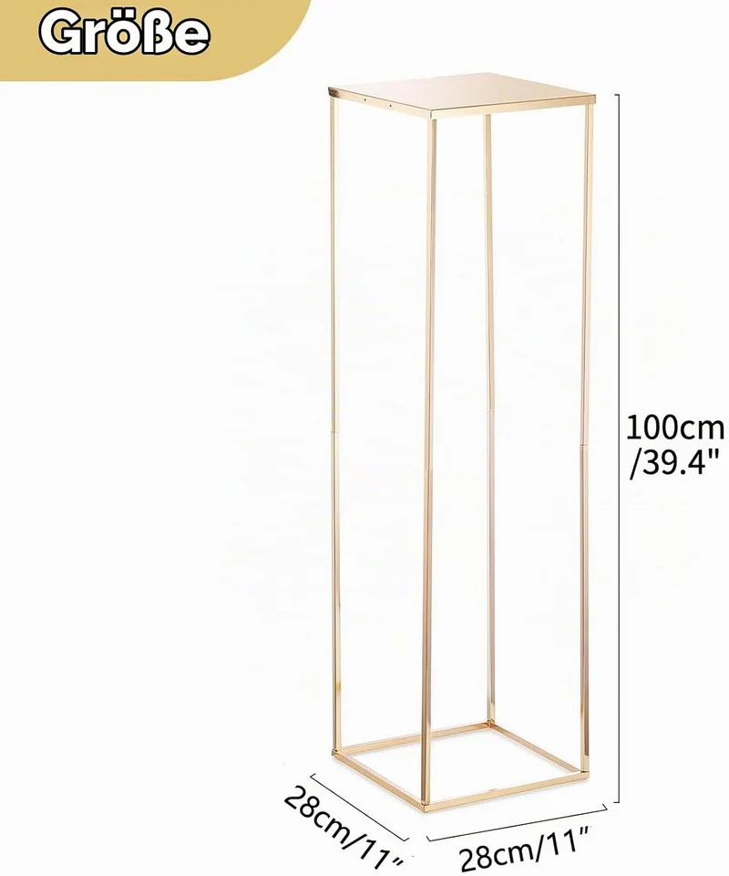 Nuptio Grosse Goldfarbene Vasen Mittelstücke – 2 Stück 100cm Hohe Blumenvasen Metall Säule Geometris