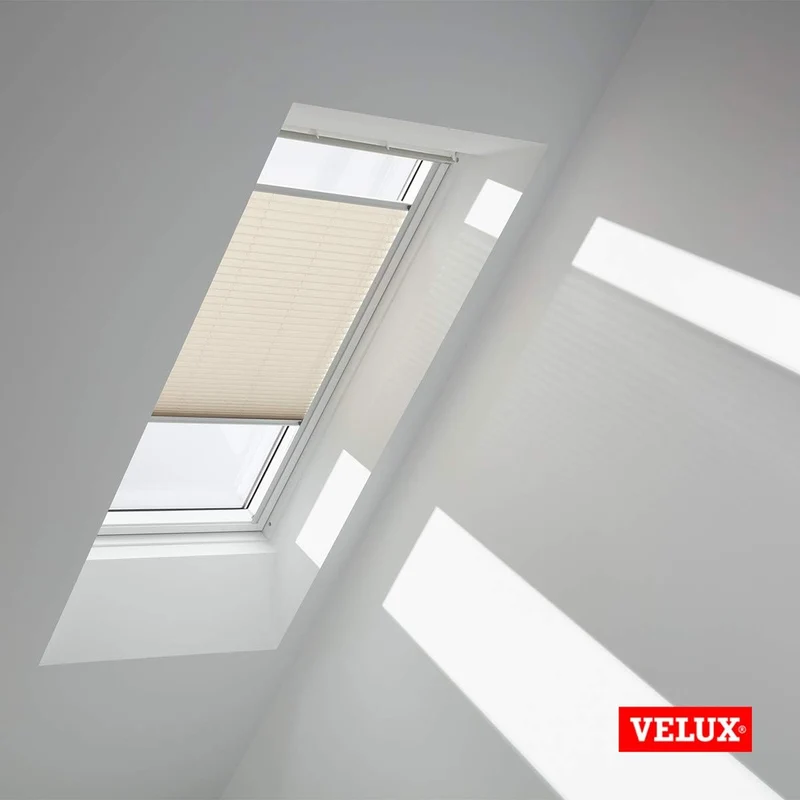 VELUX Original Dachfenster Plissee für M06, Hellbeige, mit Grauer Führungsschiene