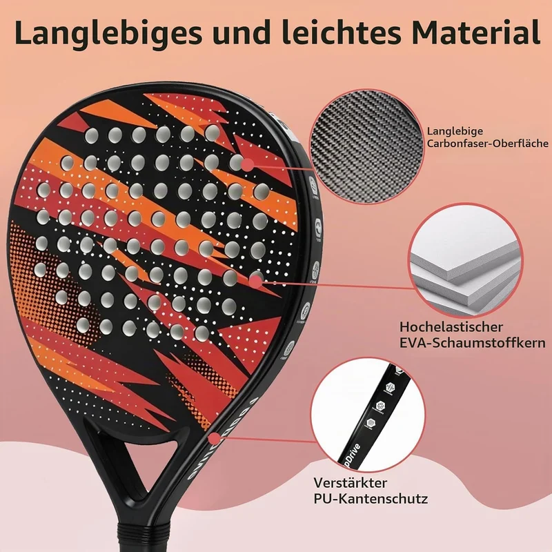 Padel Schläger Set - 2X Racket + 2X Bälle + Tasche, Padelschläger für Anfänger, Damen, Padel Racket