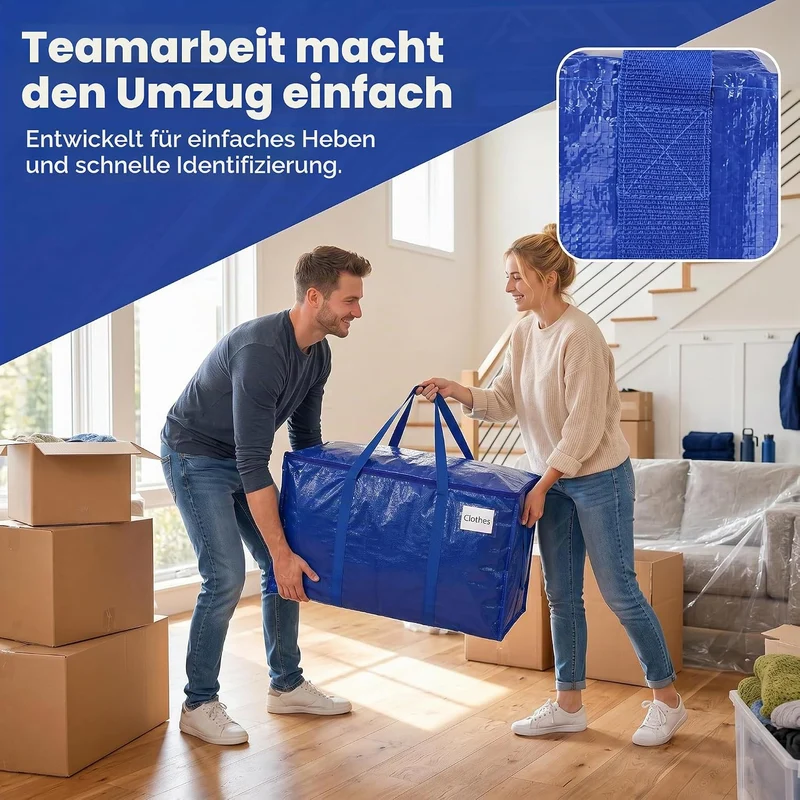 6 Stück 90L Umzugstaschen, Aufbewahrungstaschen mit Reissverschluss | Aufbewahrungstasche Gross mit