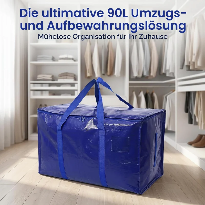 6 Stück 90L Umzugstaschen, Aufbewahrungstaschen mit Reissverschluss | Aufbewahrungstasche Gross mit