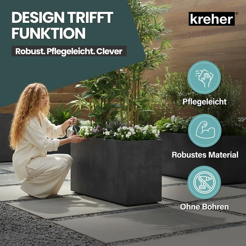 Kreher XL Pflanzkasten Millennium in verschiedenen Formaten und Farben. Tolle Naturstein Optik in Br
