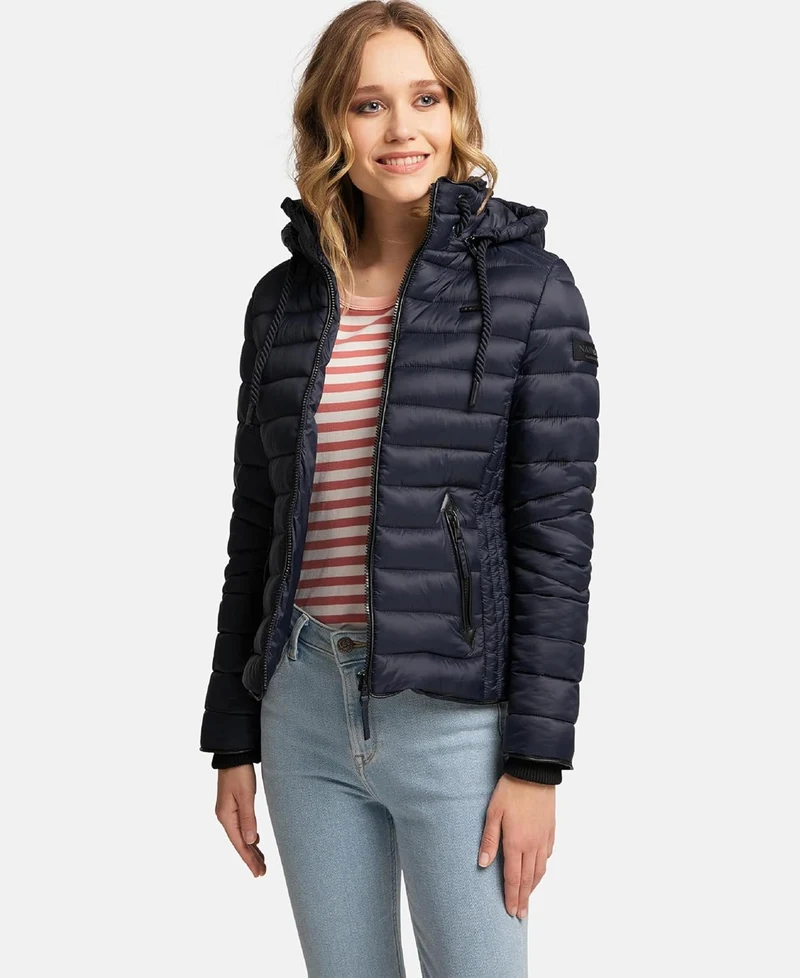 Navahoo Damen leichte Übergangsjacke Steppjacke mit Kapuze Lulana XS-XXL S Navy, S Navy
