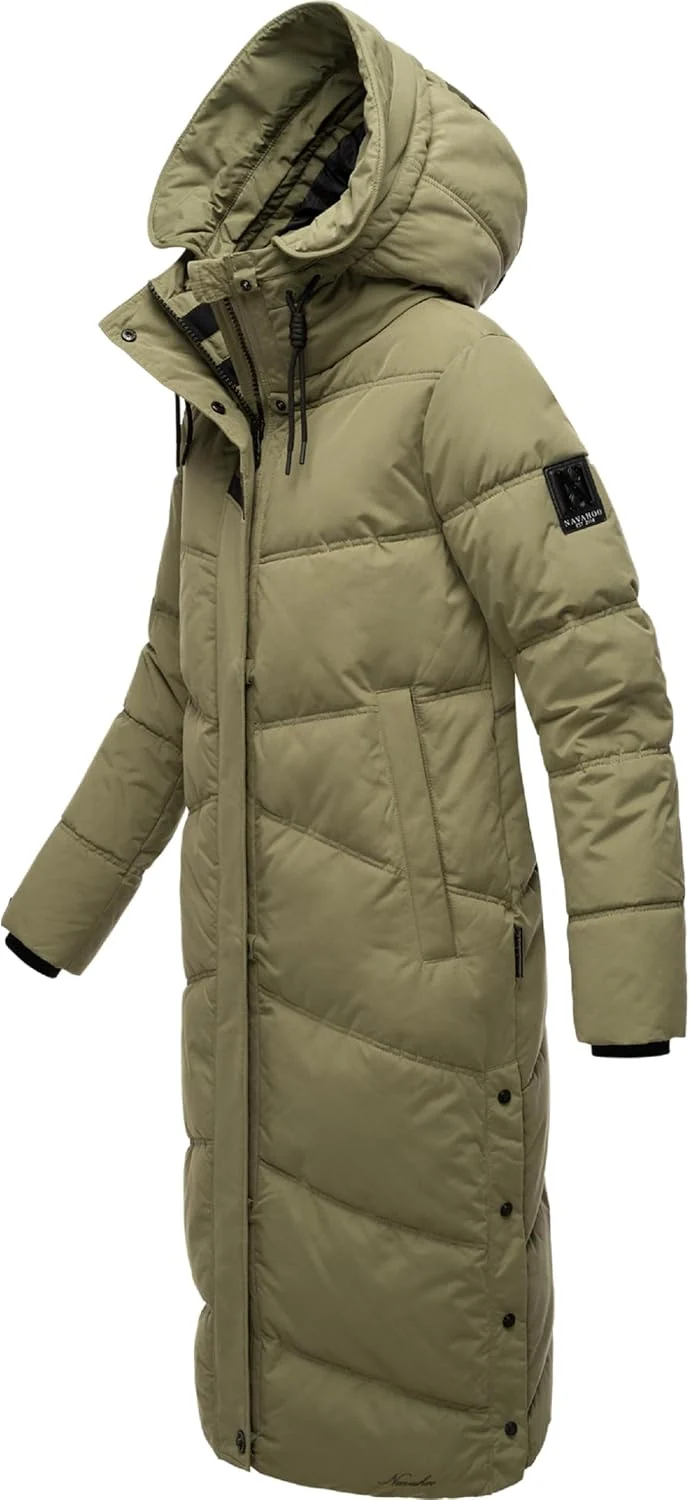 Navahoo Damen Wintermantel Warmer Steppmantel lang mit Kapuze Kuschelmausi S-XXL L Olive Leaf, L Oli