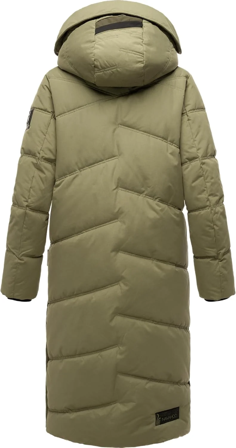 Navahoo Damen Wintermantel Warmer Steppmantel lang mit Kapuze Kuschelmausi S-XXL L Olive Leaf, L Oli