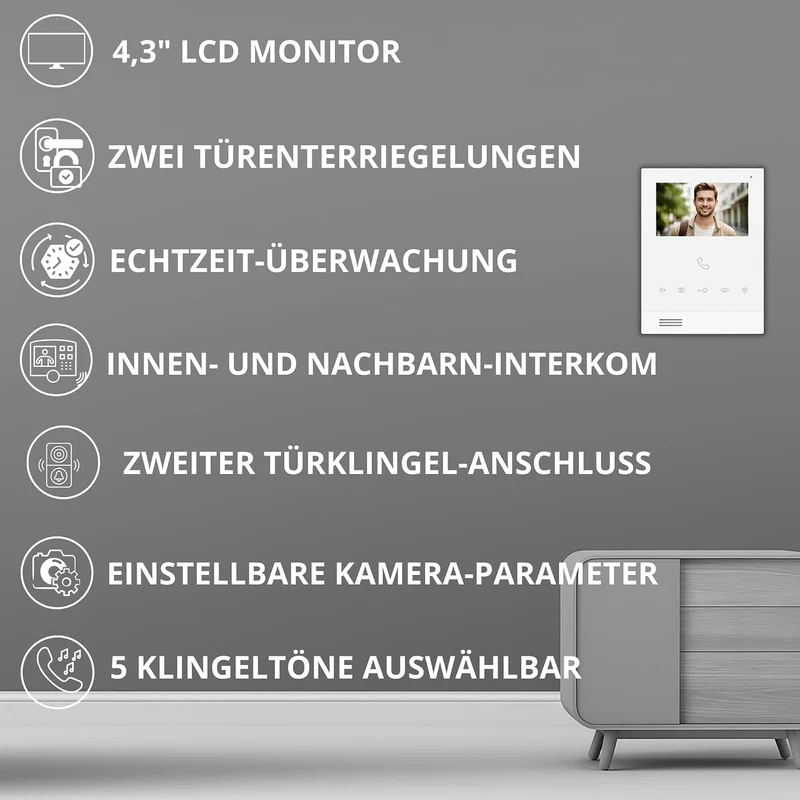 SCHUTZER Video-Türsprechanlage mit Kamera für 9 Familienhaus – kabelgebundene Türsprechanlage mit 9X