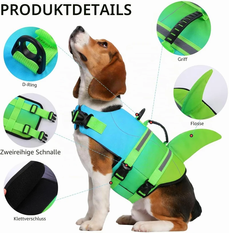 CITÉTOILE Schwimmweste Hund Hai, Hundeschwimmweste & Dog Life Jacket Verstellbar mit Griff und Refle