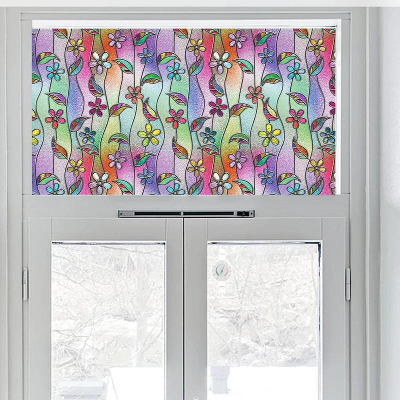dktie 3D Fensterfolie Blickdicht Sichtschutzfolie Fenster Milchglasfolie Blumenmuster Statische Aufk