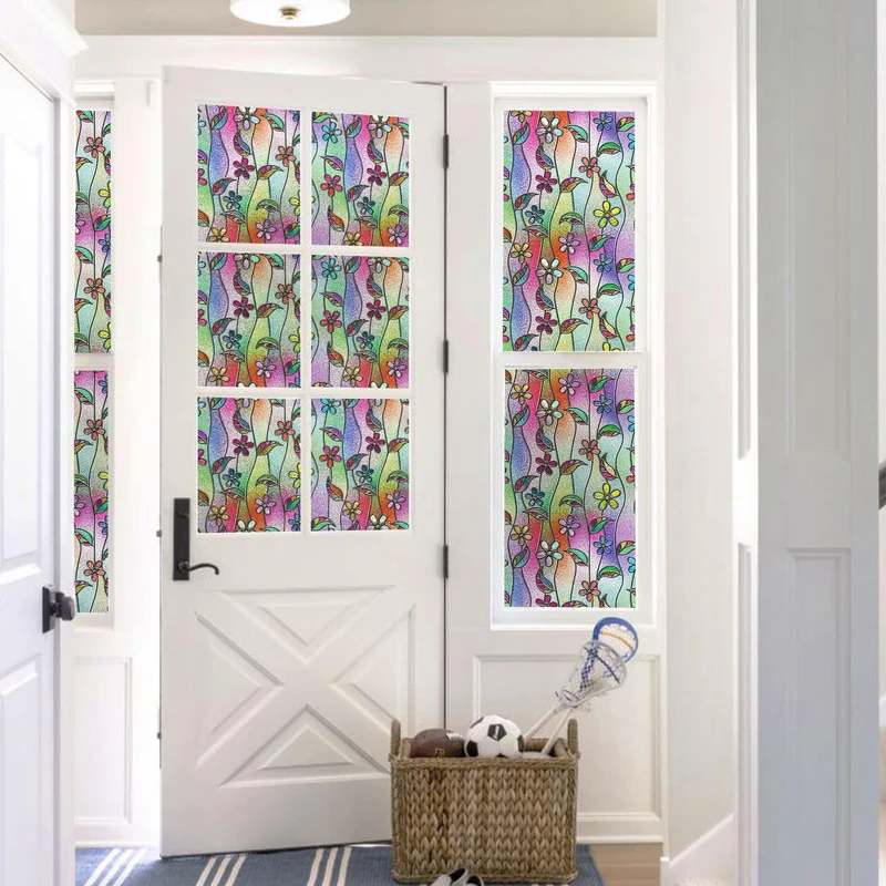 dktie 3D Fensterfolie Blickdicht Sichtschutzfolie Fenster Milchglasfolie Blumenmuster Statische Aufk