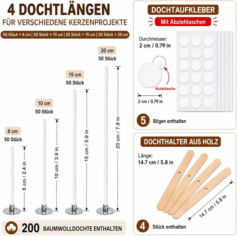 JVHLOV Kerzen Selber Machen Set, Candle Making Kit mit 600ml Wachsschmelztopf, 200 Kerzendochte, 8 K
