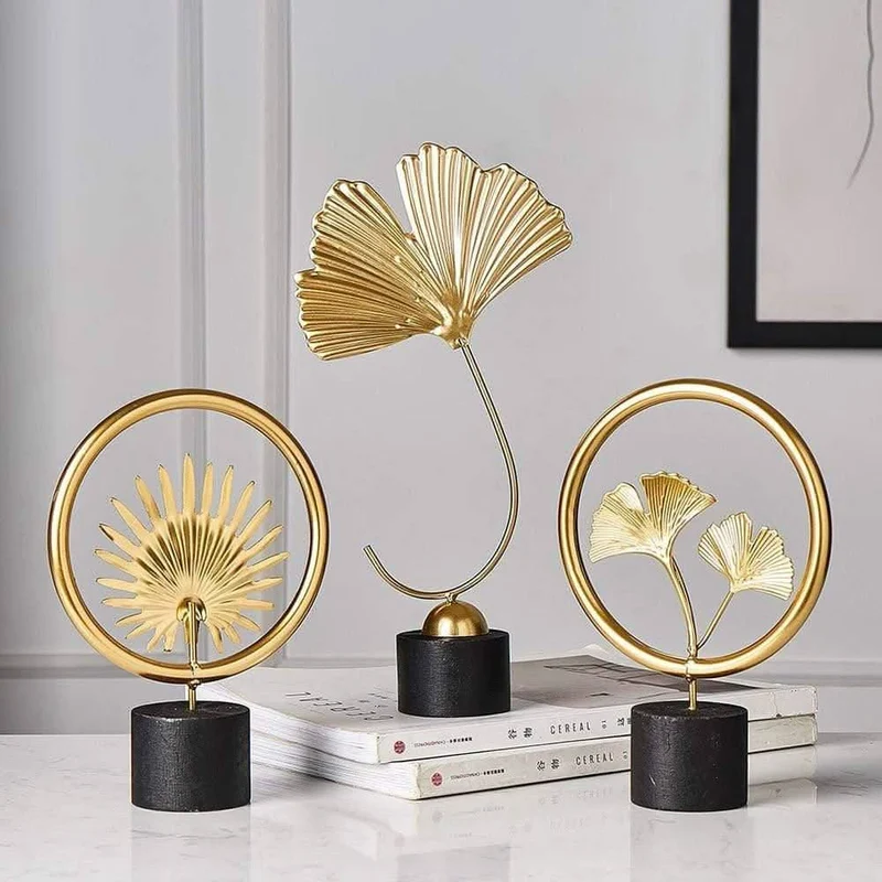 MIRELIA Goldene Ginkgo-Blatt Kunst Skulpturen Luxuriöse Raumdekoration Aus Eisen