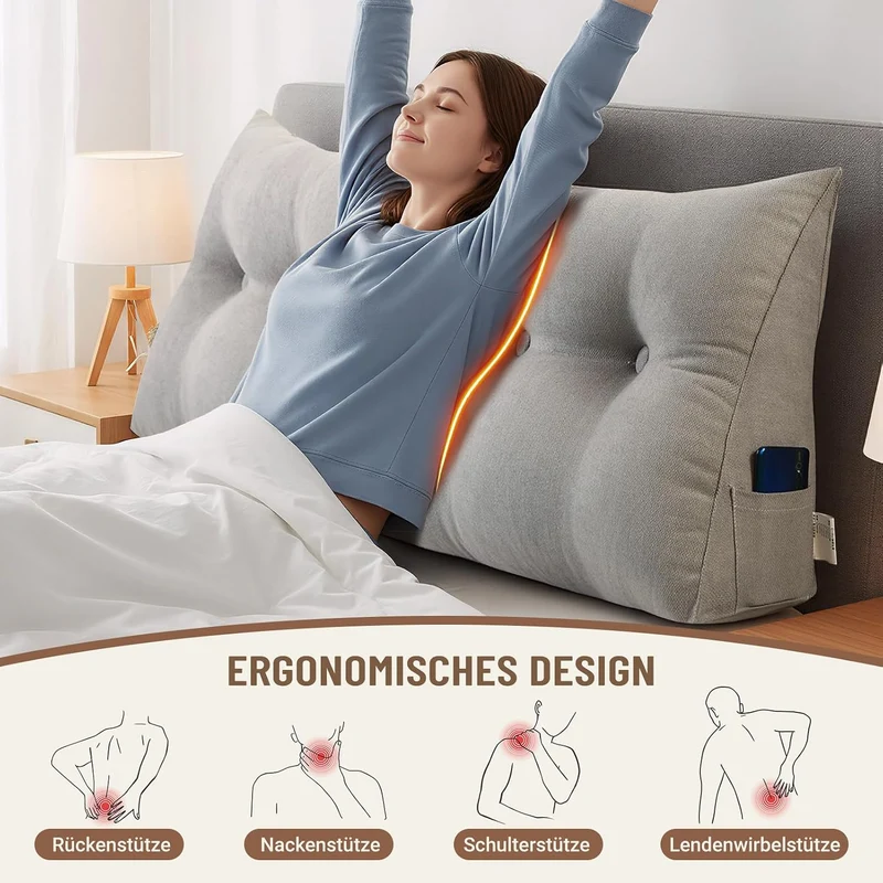 Kissen Bett Rückenkissen Lesekissen für Bett Rückenlehne Kissen Rückenpolster Abnehmbar Bequemes Len
