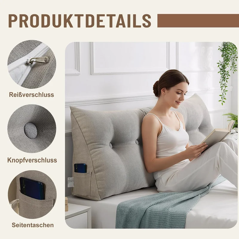 Kissen Bett Rückenkissen Lesekissen für Bett Rückenlehne Kissen Rückenpolster Abnehmbar Bequemes Len