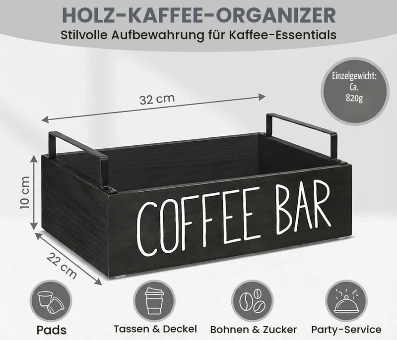 Kaffee Station Veranstalter,Kaffeebar Organizer Holz mit Fächern,Tee Aufbewahrung,Kaffee Station Auf