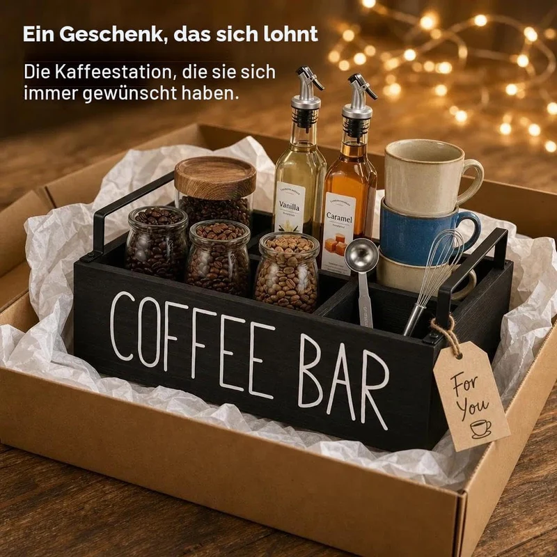 Kaffee Station Veranstalter,Kaffeebar Organizer Holz mit Fächern,Tee Aufbewahrung,Kaffee Station Auf