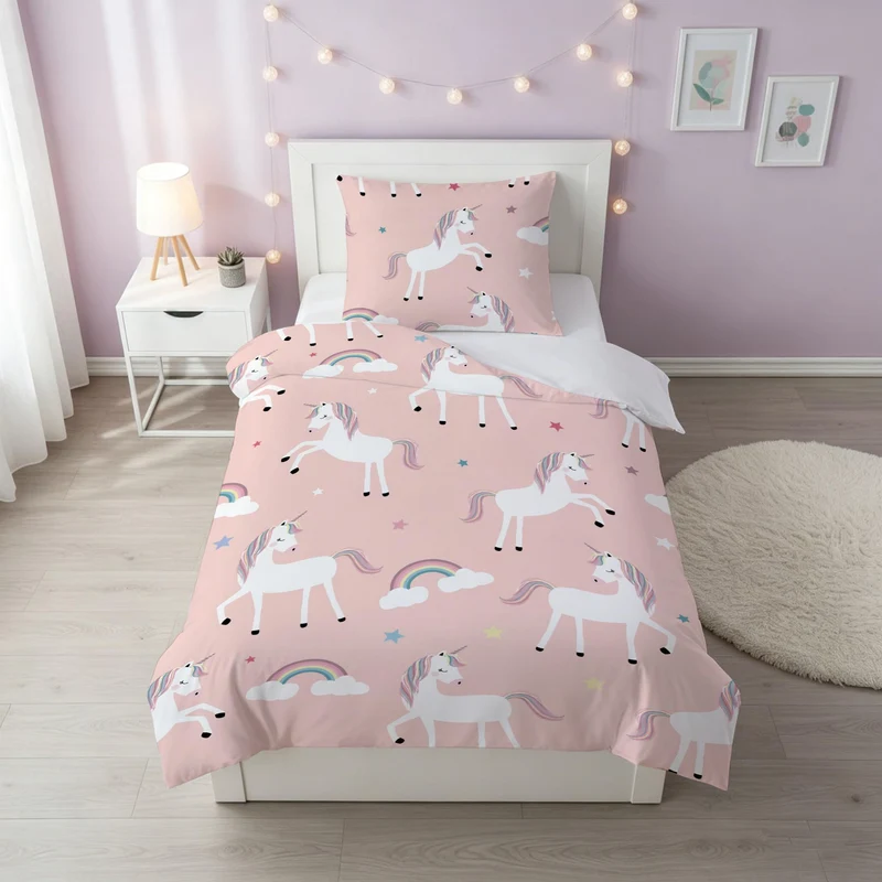 DJDEA Einhorn Bettwäsche Kinder 135x200 Mädchen Weich Mikrofaser,Einhorn Motiv Kinderbettwäsche mit