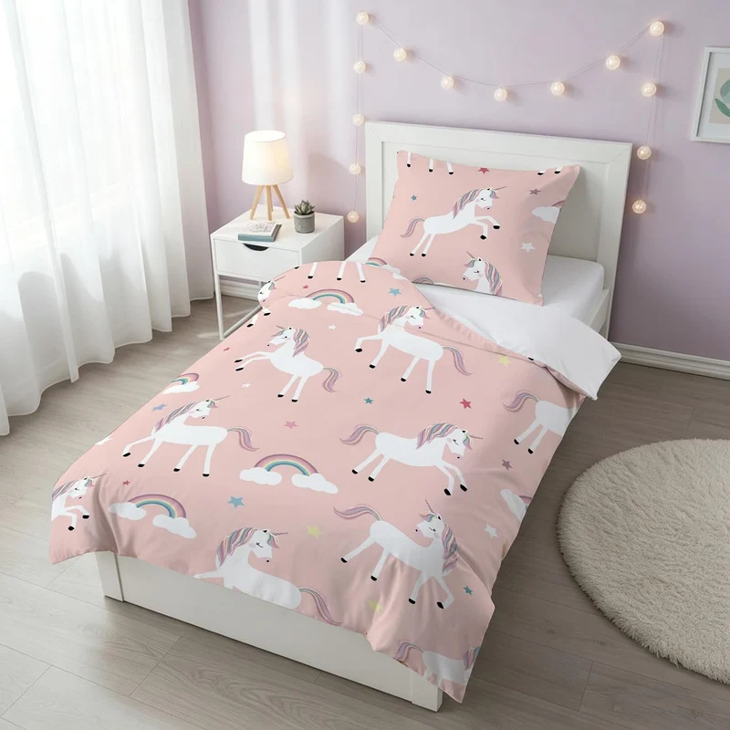 DJDEA Einhorn Bettwäsche Kinder 135x200 Mädchen Weich Mikrofaser,Einhorn Motiv Kinderbettwäsche mit