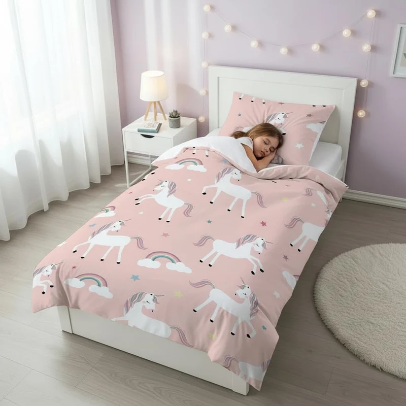 DJDEA Einhorn Bettwäsche Kinder 135x200 Mädchen Weich Mikrofaser,Einhorn Motiv Kinderbettwäsche mit