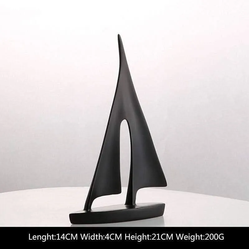 LORIANA Elegante Küstenkunst Harz-Segelboot-Skulptur Weiß Schwarz
