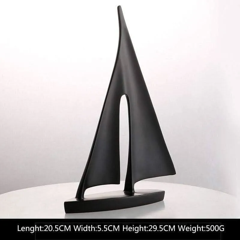 LORIANA Elegante Küstenkunst Harz-Segelboot-Skulptur Weiß Schwarz