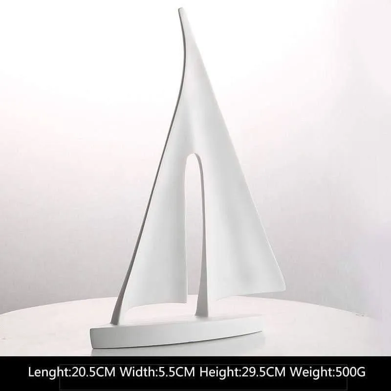 LORIANA Elegante Küstenkunst Harz-Segelboot-Skulptur Weiß Schwarz