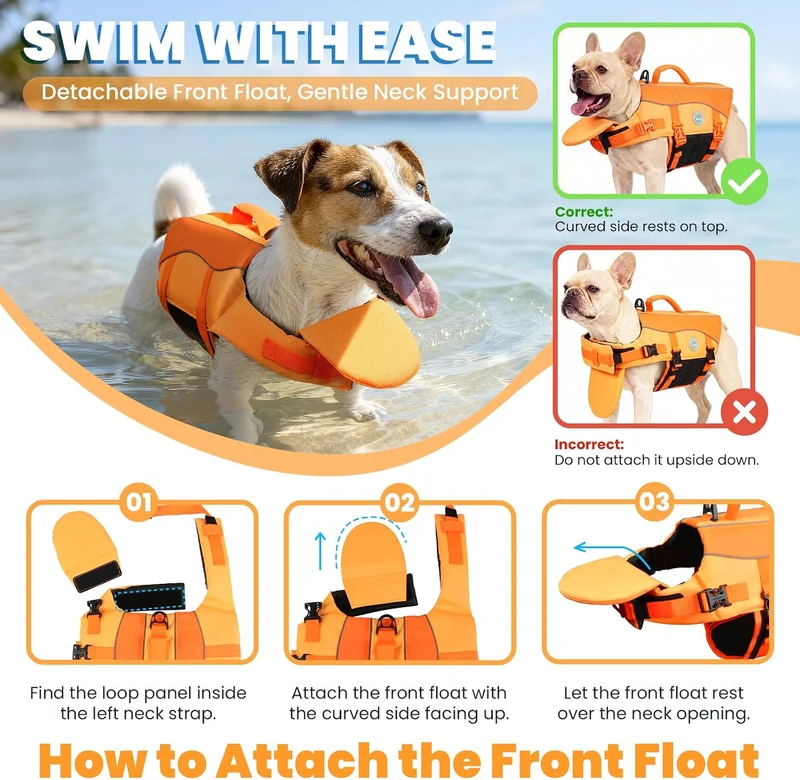 VIVAGLORY Front Float Schwimmweste Hund, Hundeschwimmweste für Bootfahren, Schwimmweste with Kopfstü