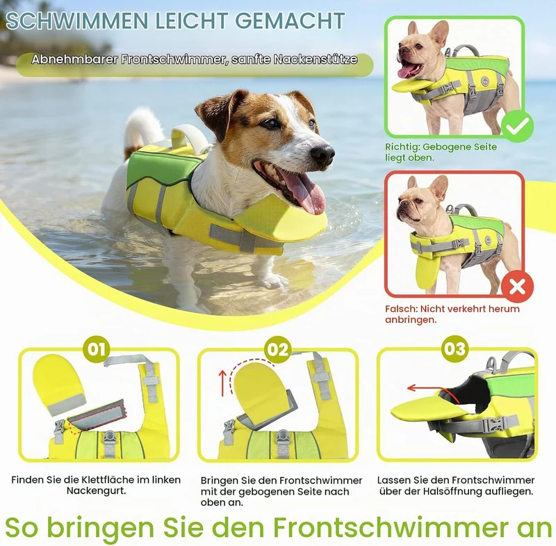 VIVAGLORY Front Float Schwimmweste Hund, Hundeschwimmweste für Bootfahren, Schwimmweste with Kopfstü