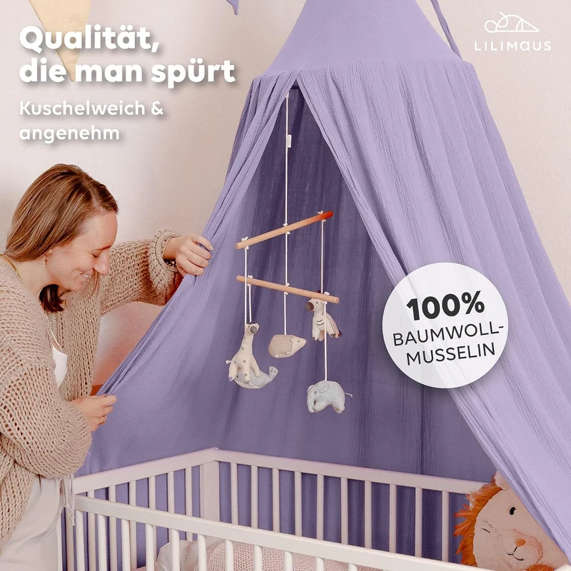 lilimaus Baldachin Kinderzimmer [in 12 Farben] - Betthimmel aus 100% Baumwolle Musselin Handmade für