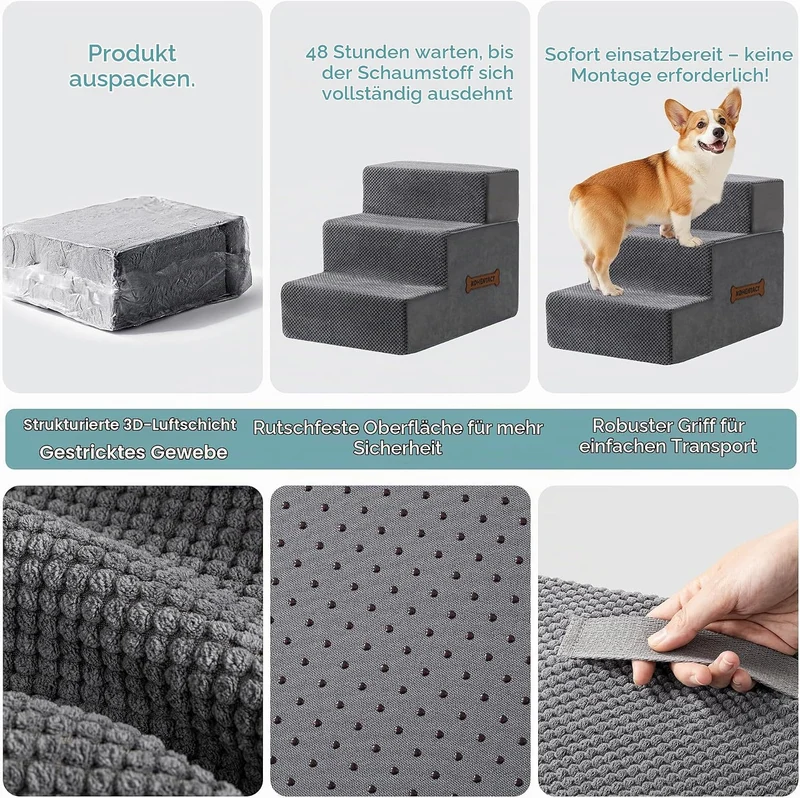 Hundetreppe & Rampe für hohes Bett & Sofa, 33-61 cm abnehmbare Haustiertreppe für kleine & mittlere