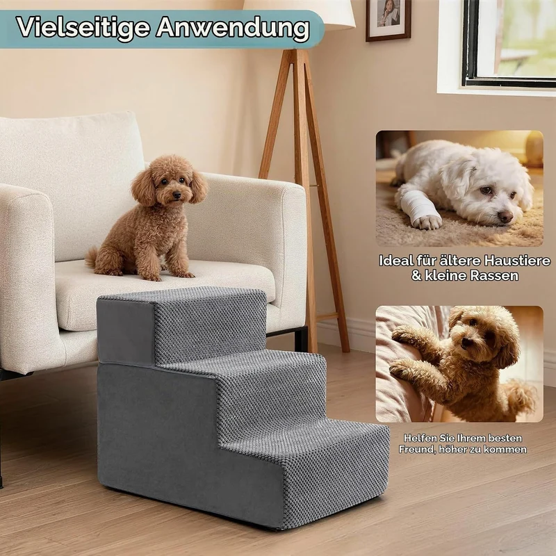 Hundetreppe & Rampe für hohes Bett & Sofa, 33-61 cm abnehmbare Haustiertreppe für kleine & mittlere