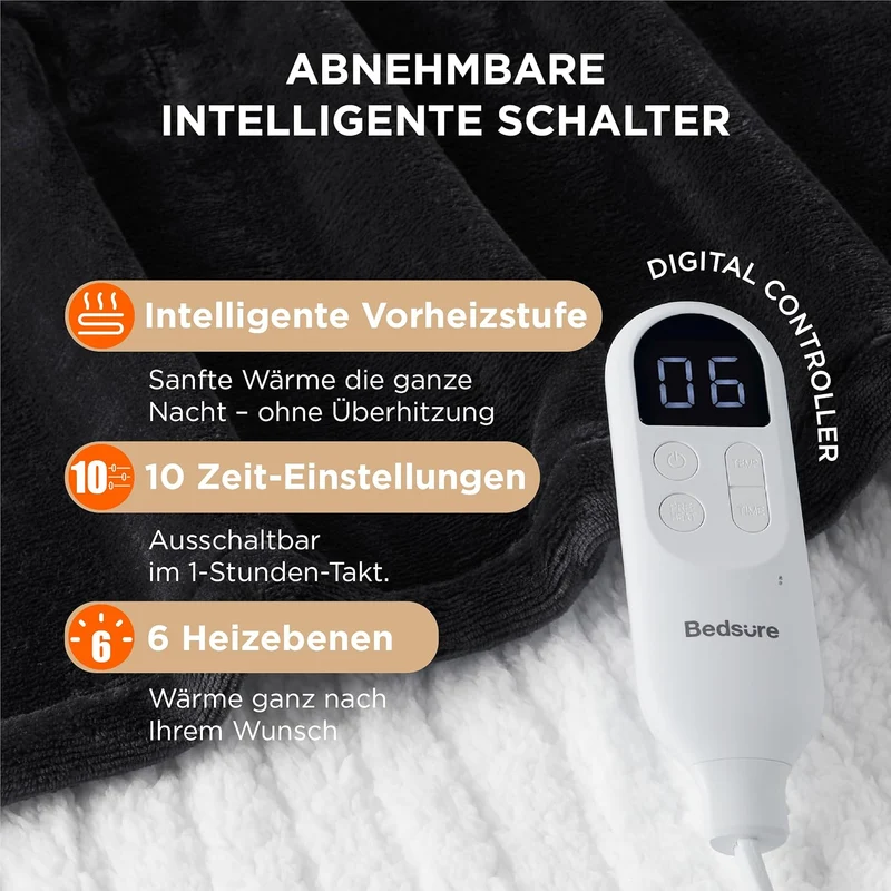 BEDSURE Heizdecke Wärmedecke Elektrische Kuscheldecke - mit Abschaltautomatik, 6 Heizstufen & 10 Stu