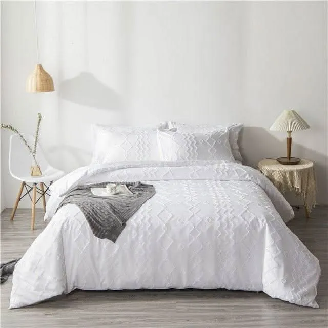 FIORALIS Premium Weißes Bettwäsche-Set Mit Diamantmuster Polyester Luxuriös